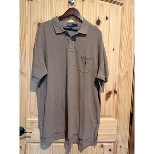 Polo Ralph Lauren Mens XXL Tan Brown Pique Cotton Pocket Polo Shirt Short Sleeve